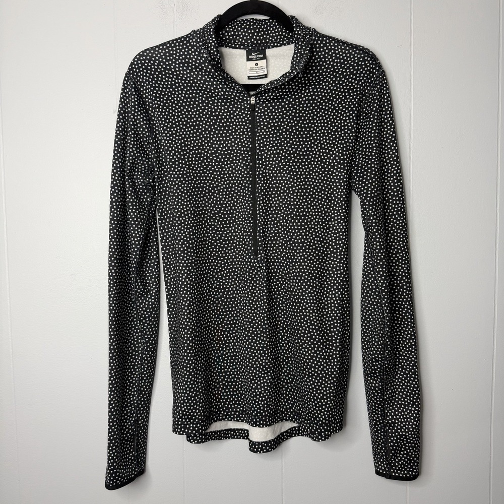 Nike Pro Dri-Fit Half Zip Polka Dot Black Long Sleeve Top Pullover Shirt Large